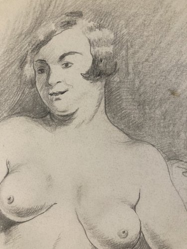 Dessin Ancien Crayon Encre Femme étude classique 1950 Yvonne DEGUÉRET