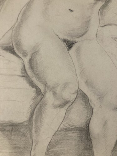 Dessin Ancien Crayon Encre Femme étude classique 1950 Yvonne DEGUÉRET