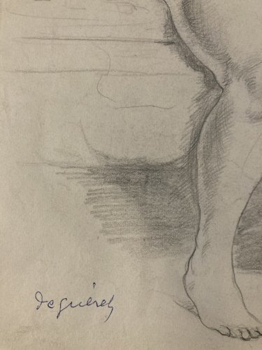 Dessin Ancien Crayon Encre Femme étude classique 1950 Yvonne DEGUÉRET