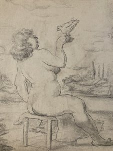 Old Drawing Pencil Ink Woman Grotesque Study 1950 Yvonne DEGUÉRET