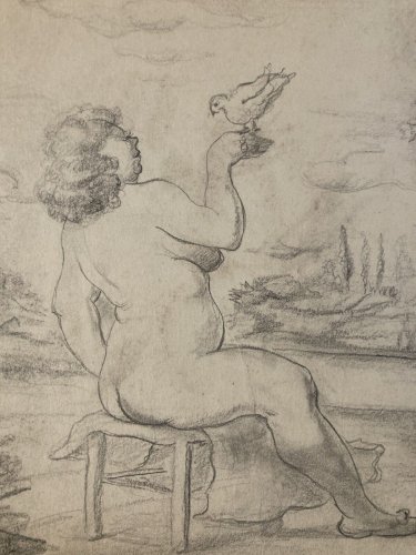 Dessin Ancien Crayon Encre Femme étude grotesque 1950 Yvonne DEGUÉRET