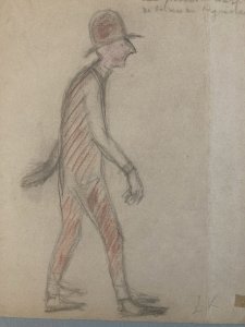 Dessin Ancien Crayon Papier 1920 Homme Expressionniste Expressionnisme Lk