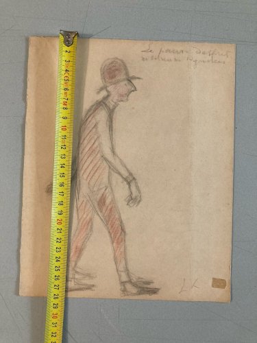 Dessin Ancien Crayon Papier 1920 Homme Expressionniste Expressionnisme Lk