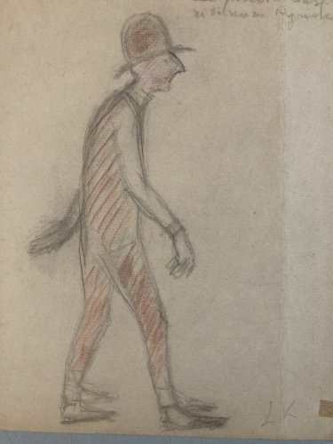 Dessin Ancien Crayon Papier 1920 Homme Expressionniste Expressionnisme Lk