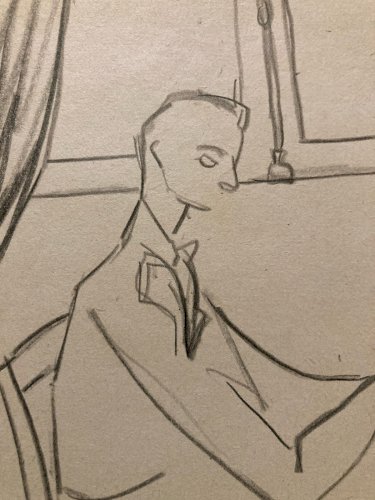 Dessin Ancien Crayon Papier 1950 Homme Assis Expressionniste Expressionnisme Art