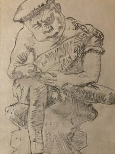 Dessin Ancien Crayon Papier 1960 Homme Expressionniste Expressionnisme Art