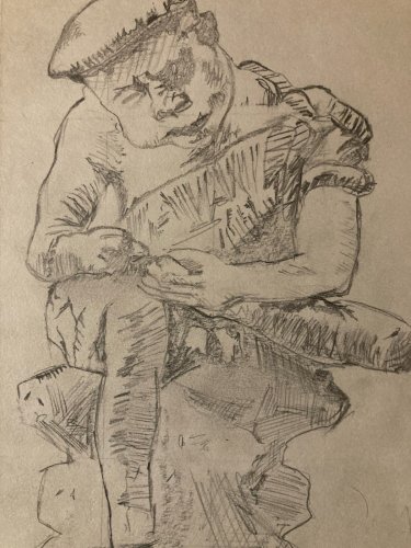 Dessin Ancien Crayon Papier 1960 Homme Expressionniste Expressionnisme Art