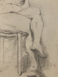 Old Drawing Pencil Paper Woman Classical Study 1950 To Be Identified