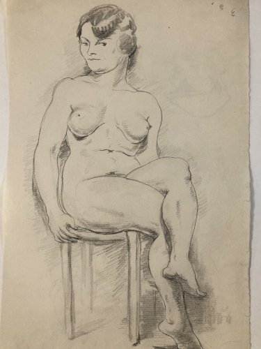 Dessin Ancien Crayon Papier Femme étude classique 1950 A Identifier