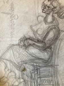 Dessin ancien cubiste Art Mine De Plomb Crayon elisabeth ronget cubisme 1950