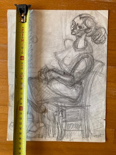 Dessin ancien cubiste Art Mine De Plomb Crayon elisabeth ronget cubisme 1950