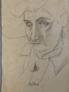 Dessin ancien cubiste Mine De Plomb Crayon cubisme 1950 A Identifier Portrait