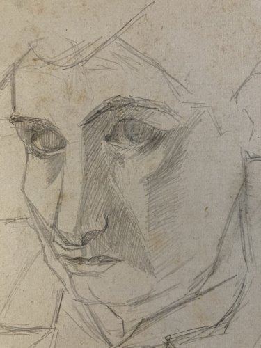 Dessin ancien cubiste Mine De Plomb Crayon cubisme 1950 A Identifier Portrait