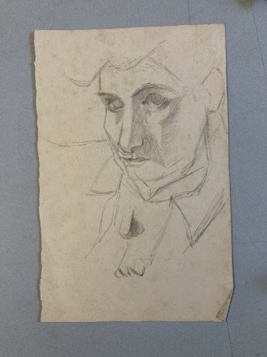 Dessin ancien cubiste Mine De Plomb Crayon cubisme 1950 A Identifier Portrait