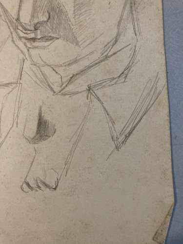 Dessin ancien cubiste Mine De Plomb Crayon cubisme 1950 A Identifier Portrait