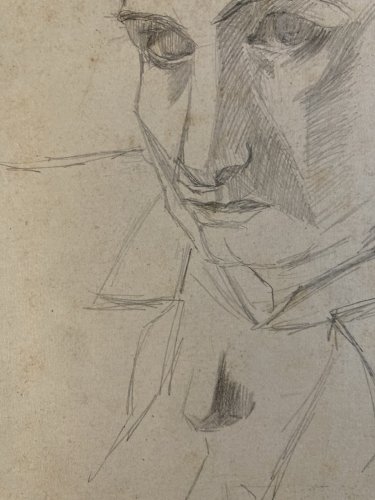 Dessin ancien cubiste Mine De Plomb Crayon cubisme 1950 A Identifier Portrait