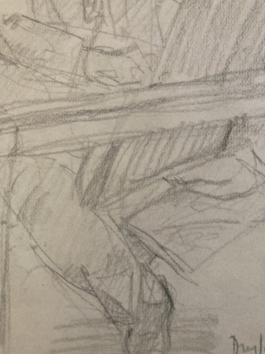 Dessin Ancien Fusain XXe Cours Homme Jean Dreyfus Stern 1930 Art Atelier