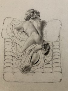 Ancient Drawing Bed 19th Century Pencil Woman Classical Study To Be Identified Drawing 1850