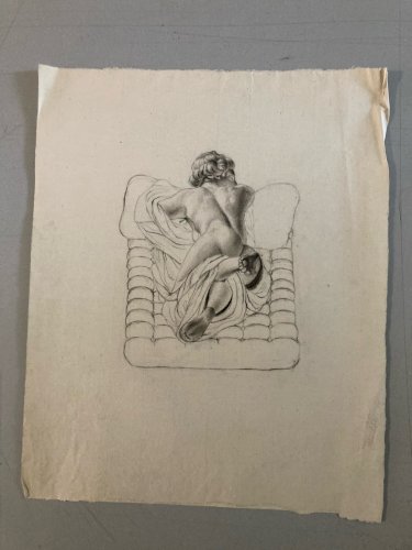 Dessin Ancien Lit Xixe Crayon Femme étude classique A Identifier Drawing 1850