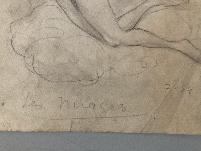 Dessin Ancien Nu Crayon Papier Femme Nue Dans Les Nuages Erotique 1950