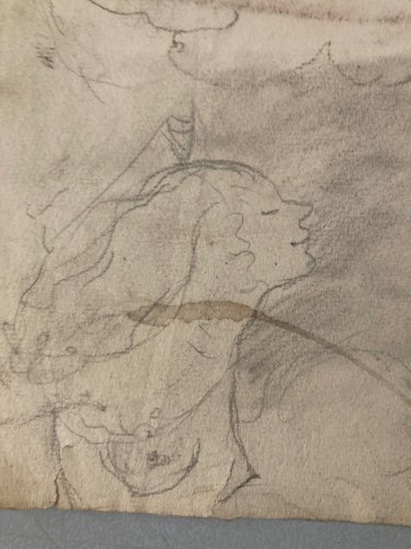 Dessin Ancien Nu Crayon Papier Femme Nue Dans Les Nuages Erotique 1950