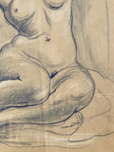 Dessin Ancien Nu Crayon Papier Femme Nue Erotique 1950 a identifier