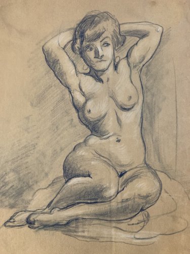 Dessin Ancien Nu Crayon Papier Femme Nue Erotique 1950 a identifier