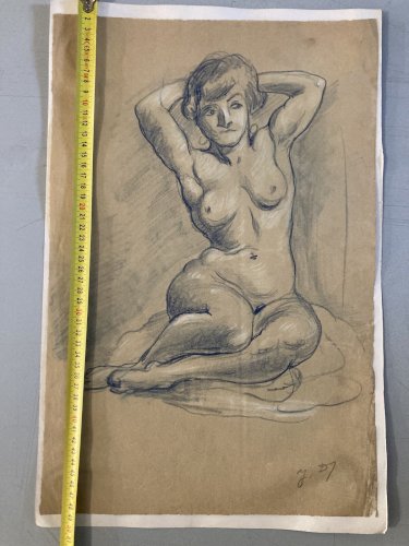 Dessin Ancien Nu Crayon Papier Femme Nue Erotique 1950 a identifier