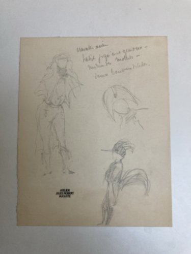 Dessin Ancien Original Crayon 1830 XIXe Jules Robert Auguste Étude Jeu De Cartes