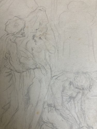Dessin Ancien Original Crayon 1830 XIXe Jules Robert Auguste Marché Esclave Art