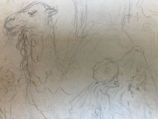 Dessin Ancien Original Crayon 1830 XIXe Jules Robert Auguste Marché Esclave Art