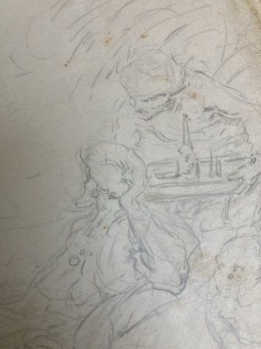 Dessin Ancien Original Crayon 1830 XIXe Jules Robert Auguste Marché Esclave Art