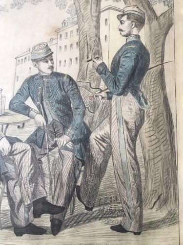 Dessin Ancien XIXe Aquarelle Militaires École Française Signé Daté Crayon Noir