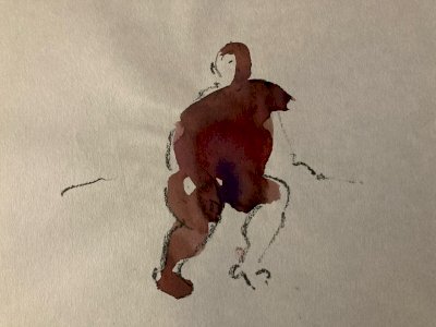 Dessin Aquarelle Crayon Homme Allongé Nu Portrait Deuxième Moitier XXe