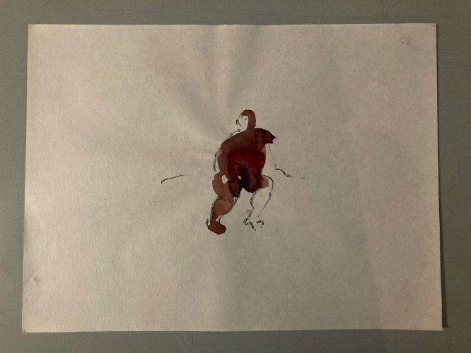 Dessin Aquarelle Crayon Homme Allongé Nu Portrait Deuxième Moitier XXe