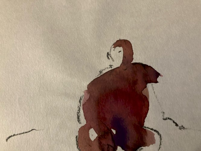 Dessin Aquarelle Crayon Homme Allongé Nu Portrait Deuxième Moitier XXe