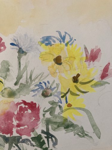 Dessin Aquarelle Gouache papier Art Fleurs bouquet Fleur 1980 Tulipes Drawing