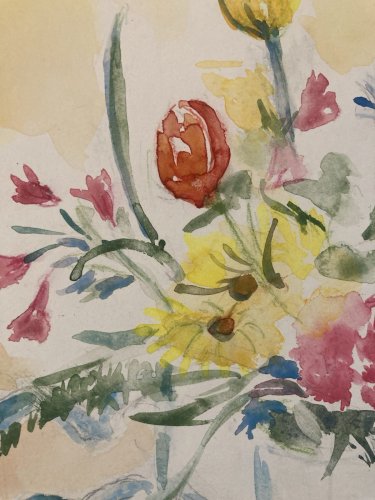 Dessin Aquarelle Gouache papier Art Fleurs bouquet Fleur 1980 Tulipes Drawing