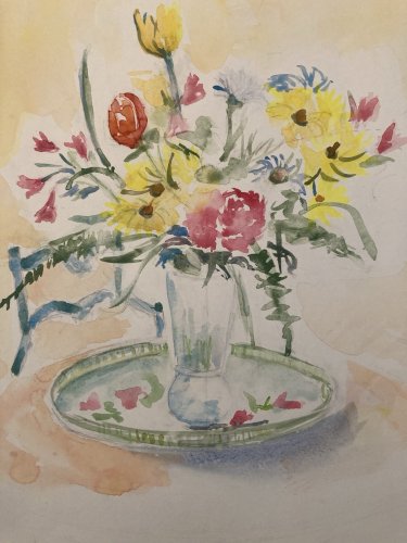 Dessin Aquarelle Gouache papier Art Fleurs bouquet Fleur 1980 Tulipes Drawing