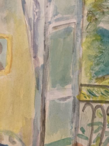 Dessin Aquarelle papier Fleurs bouquet Fleur Thé 1960 Ancien Drawing Balcon Art