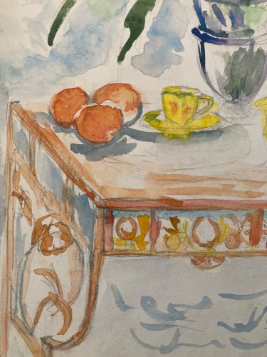 Dessin Aquarelle papier Fleurs bouquet Fleur Thé 1960 Ancien Drawing Table Art