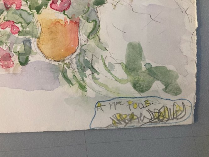 Dessin Aquarelle papier Fleurs bouquet Fleur Thé 1960 Ancien Drawing Terrasse