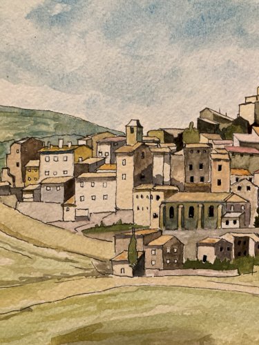 Dessin Aquarelle Paysage Peinture  1980 Lavande Provence Berger Mouton