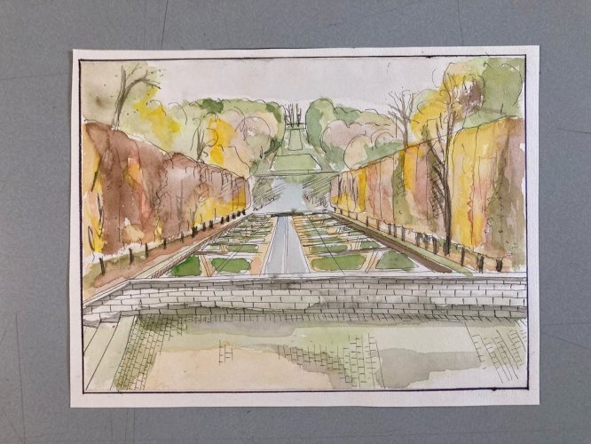 Dessin Aquarelle Paysage Peinture A Identifier Paris Champs De Mars 1970