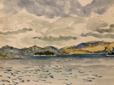 Dessin Aquarelle Paysage Peinture Leucade Grèce Village 1983 Nidri Art