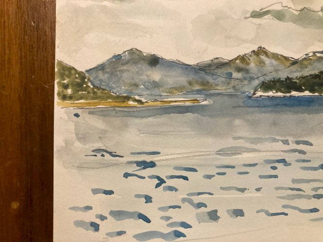 Dessin Aquarelle Paysage Peinture Leucade Grèce Village 1983 Nidri Art