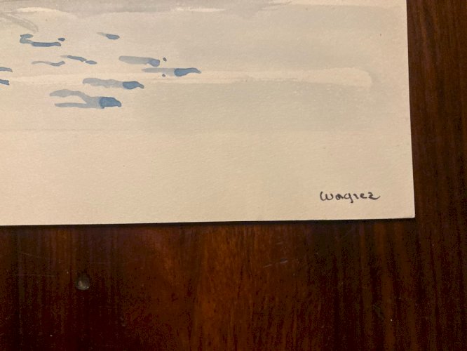 Dessin Aquarelle Paysage Peinture Leucade Grèce Village 1983 Nidri Art