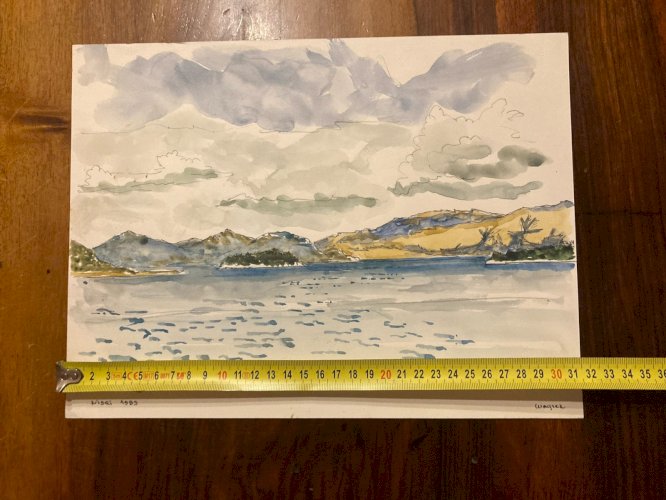 Dessin Aquarelle Paysage Peinture Leucade Grèce Village 1983 Nidri Art