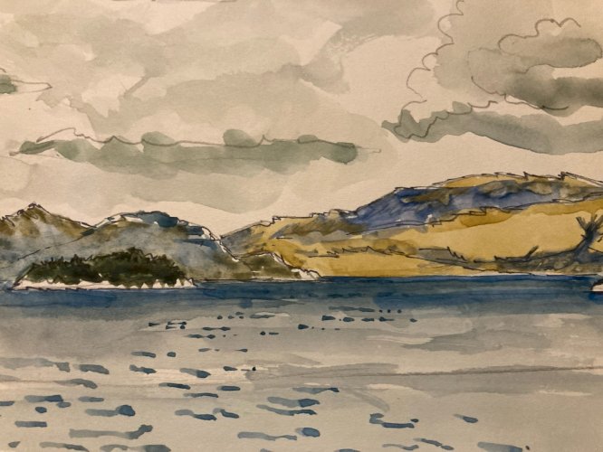 Dessin Aquarelle Paysage Peinture Leucade Grèce Village 1983 Nidri Art