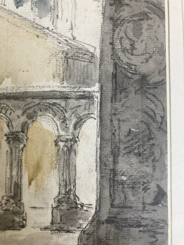 Dessin Aquarelle Peinture A Identifier Eglise Cathédrale Cloitre Art 1930